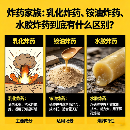 单县炸药家族：乳化炸药、铵油炸药、水胶炸药到底有什么区别？